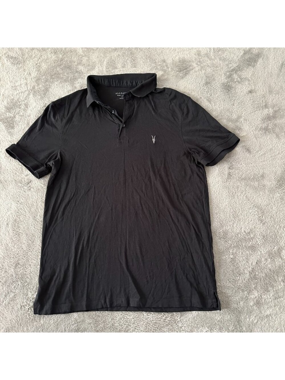 Allsaints Black Slim Fit Polo Shirt Men's MEDIUM Organic Cotton All Saints